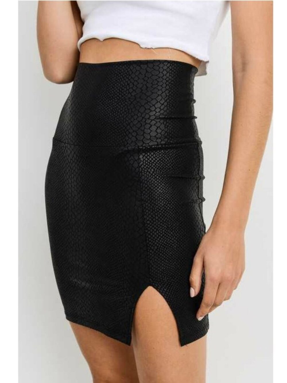 Black Faux Snakeskin Mini Skirt